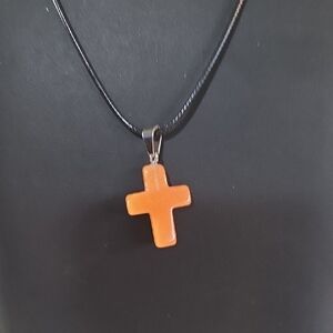 Orange Cross Pendant Necklace